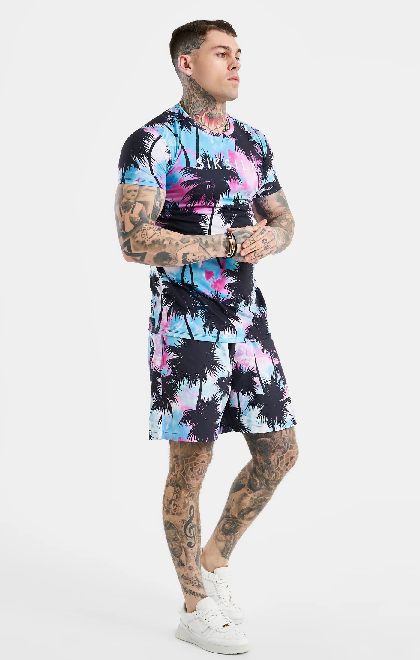 SikSilk Palm Tee - Black & Pink - Image 4