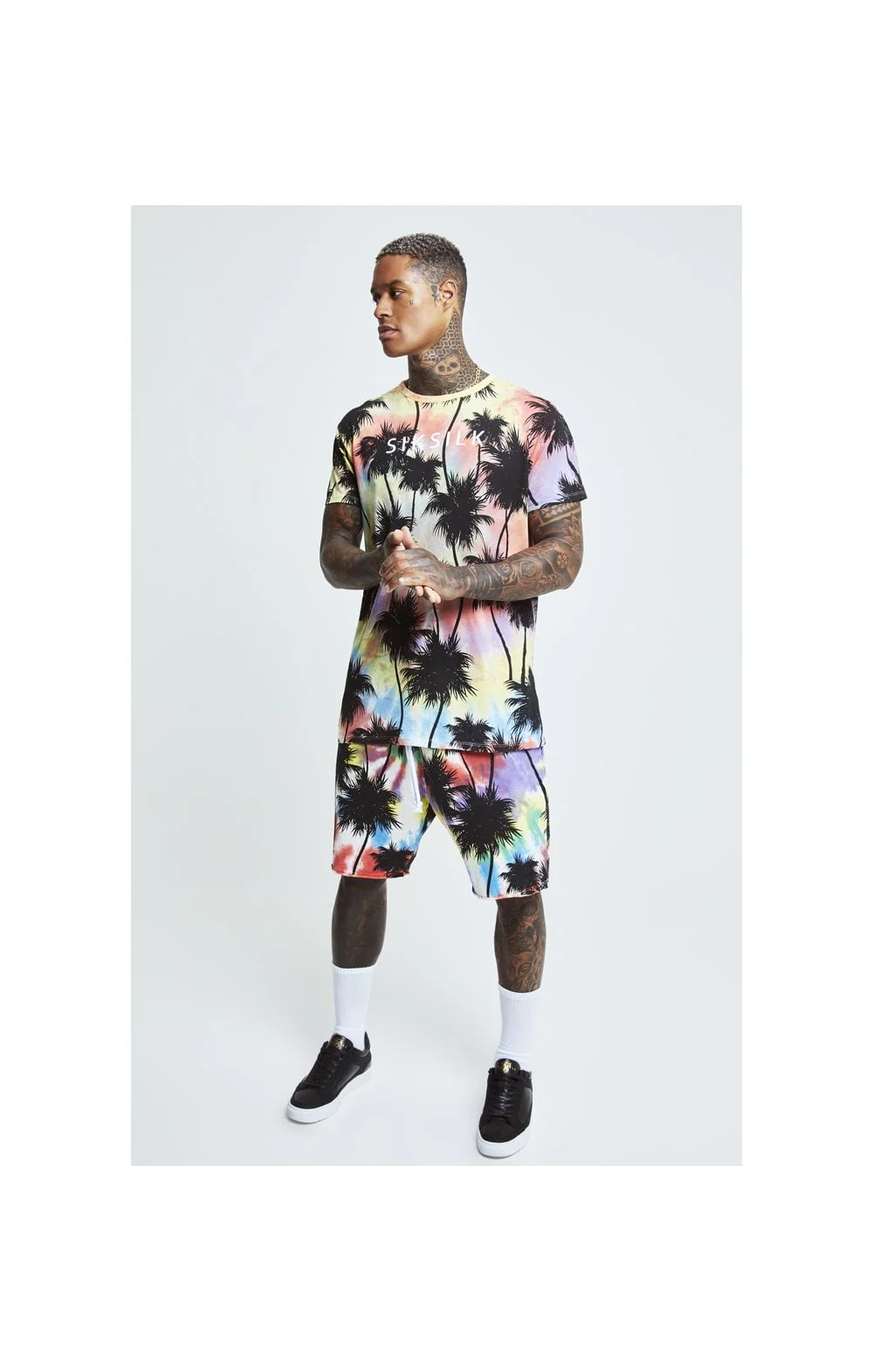 SikSilk Palm Tie Dye Box Tee - Black - Image 5