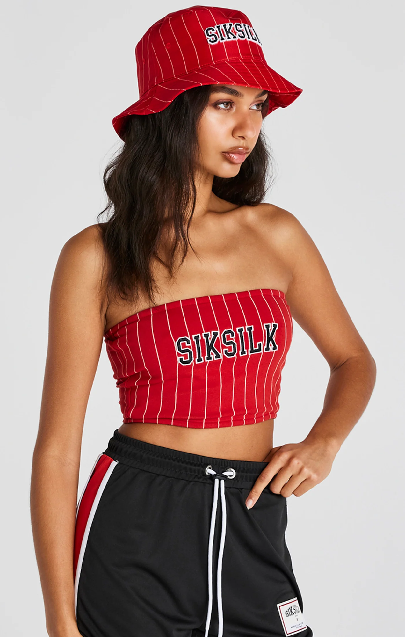 Red Pinstripe Bandeau Top