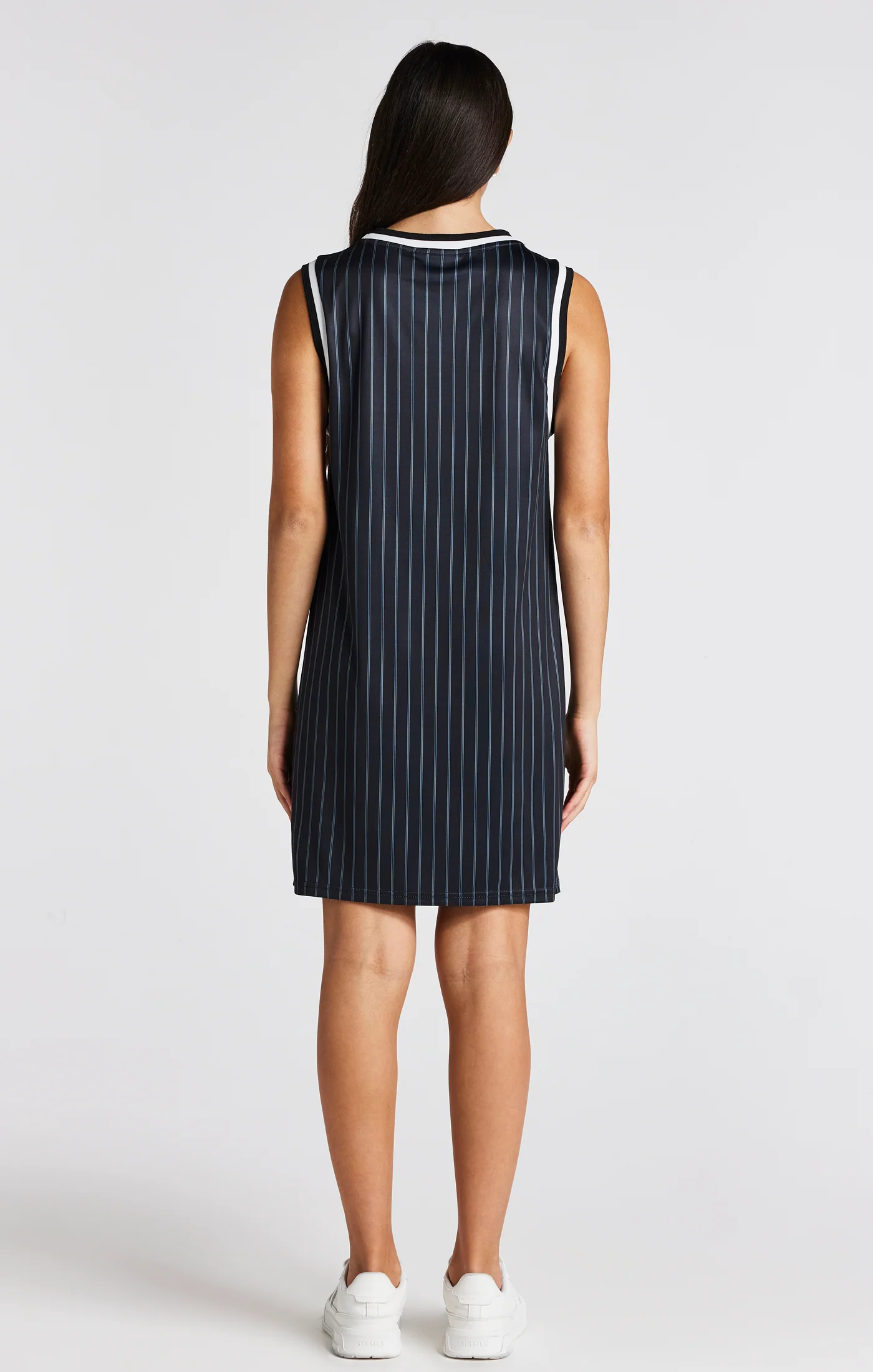 Girls Black Pinstripe Basketball Dress - Image 5