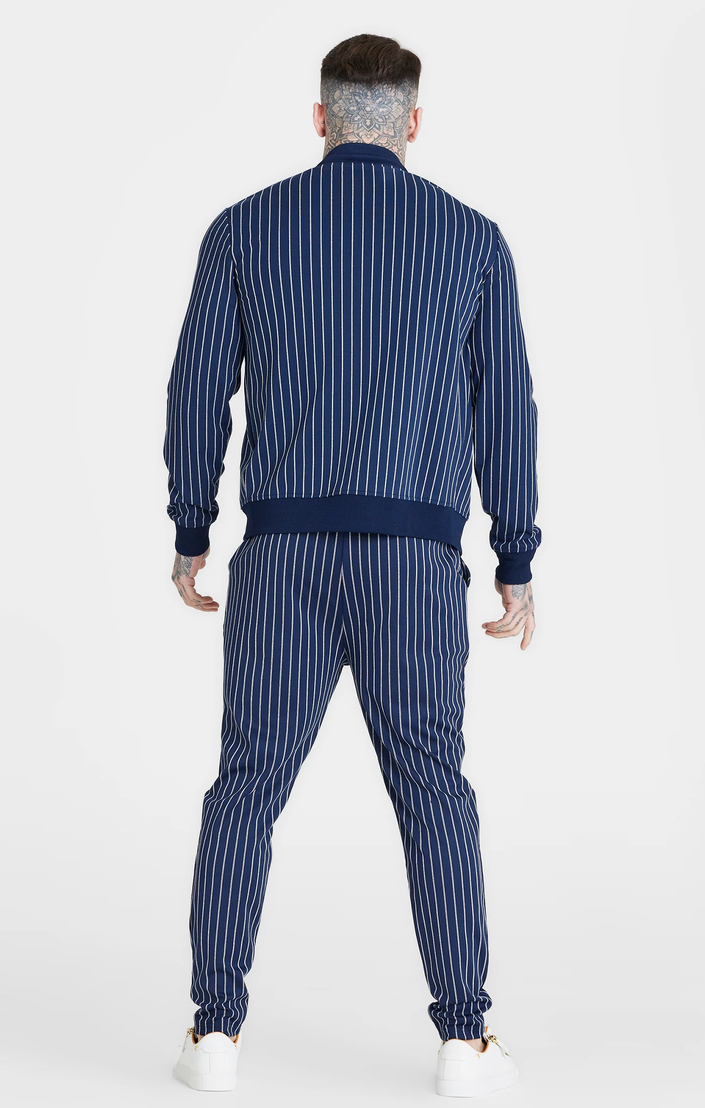 SikSilk Pinstripe Bomber - Navy - Image 5