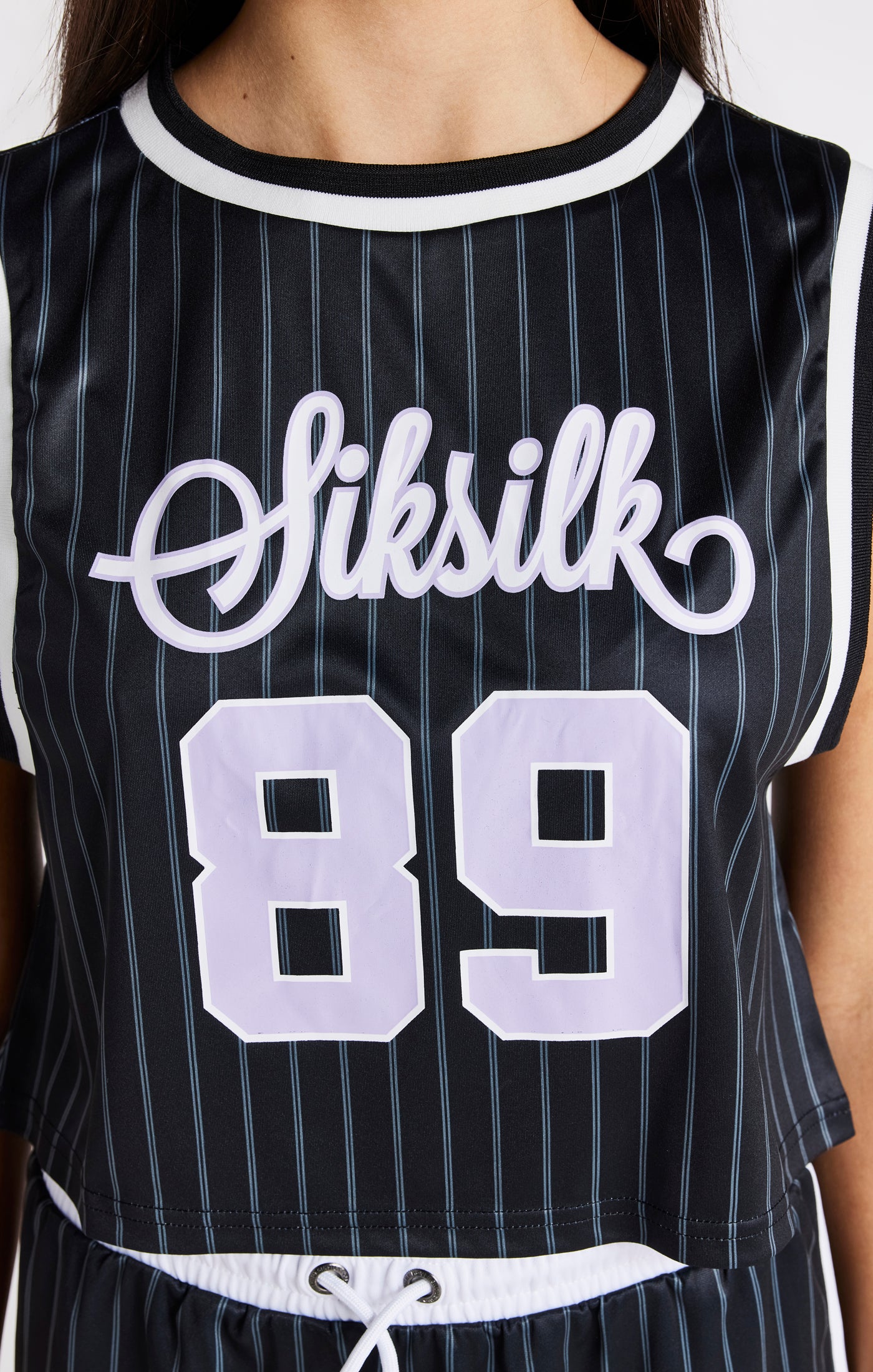 Girls Black Pinstripe Crop Basketball Vest - Image 2