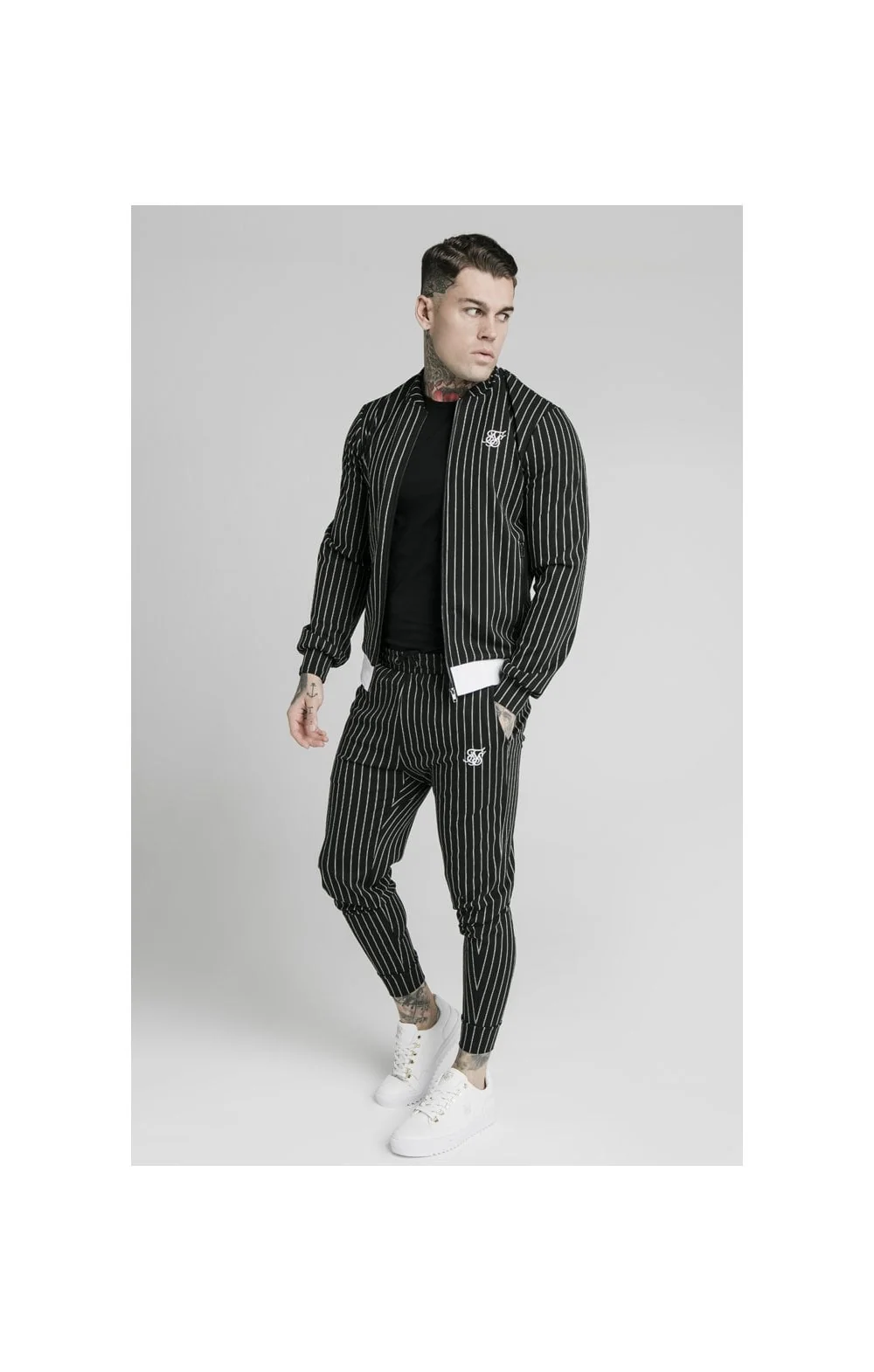 SikSilk Pinstripe Cuff Pants - Black & White