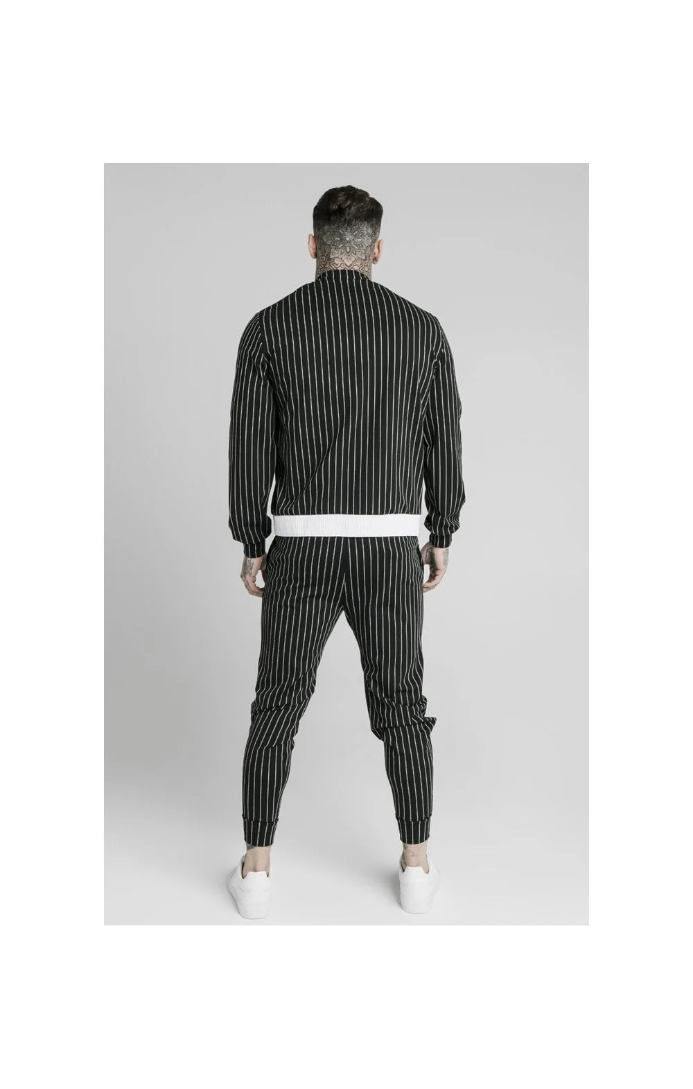 SikSilk Pinstripe Cuff Pants - Black & White - Image 4