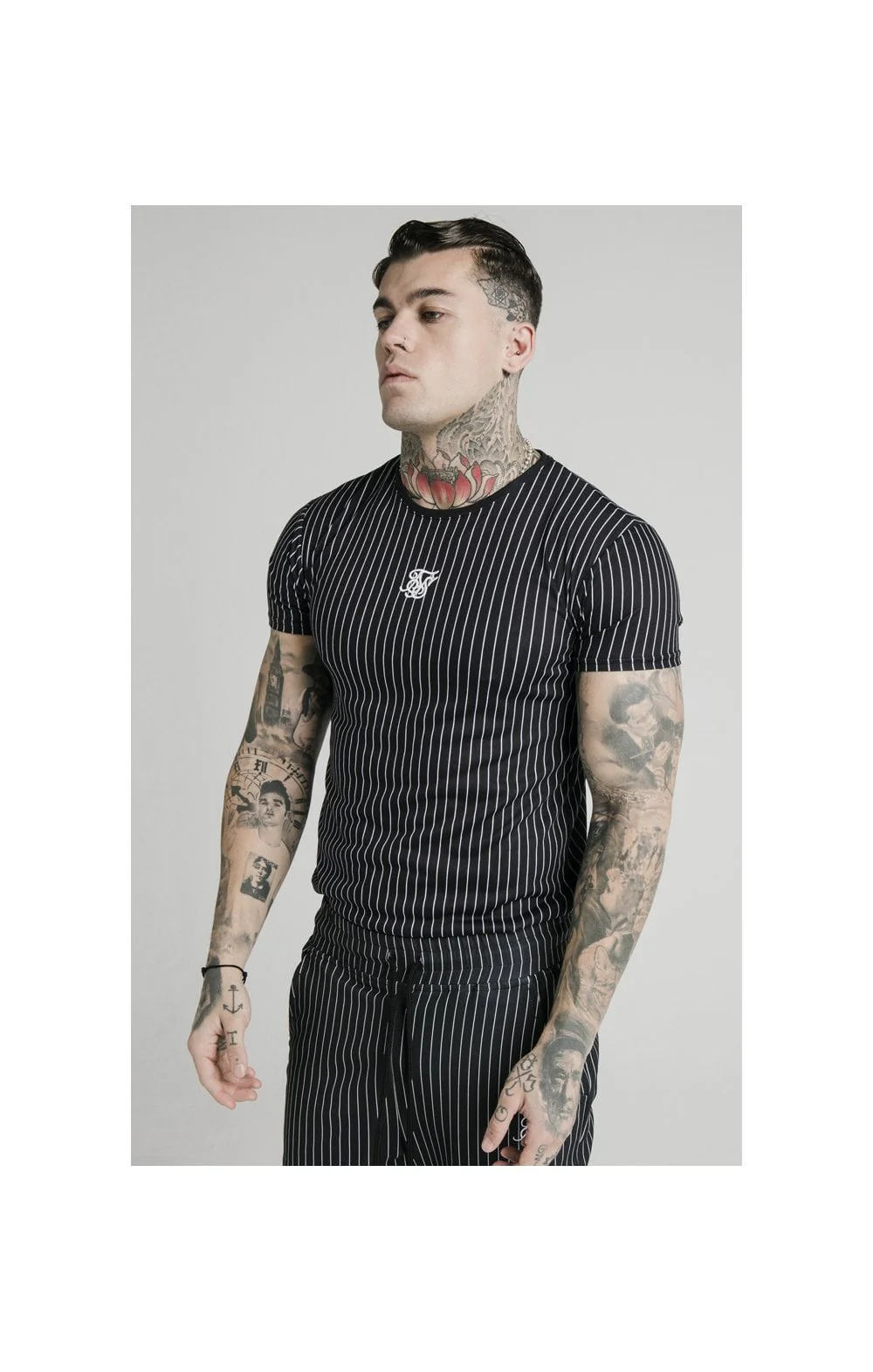 SikSilk Pinstripe Tee - Black & White