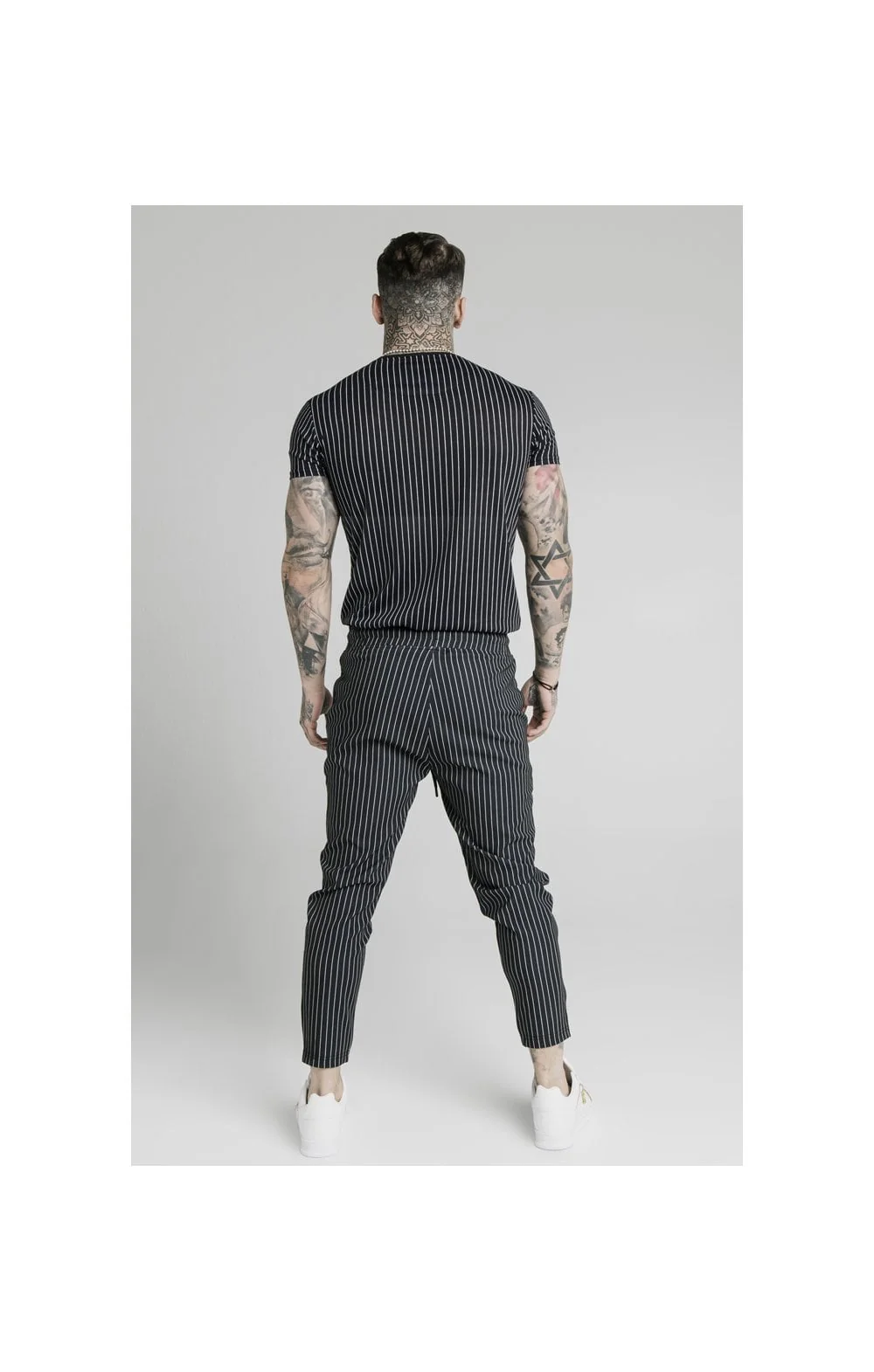 SikSilk Pinstripe Tee - Black & White - Image 6