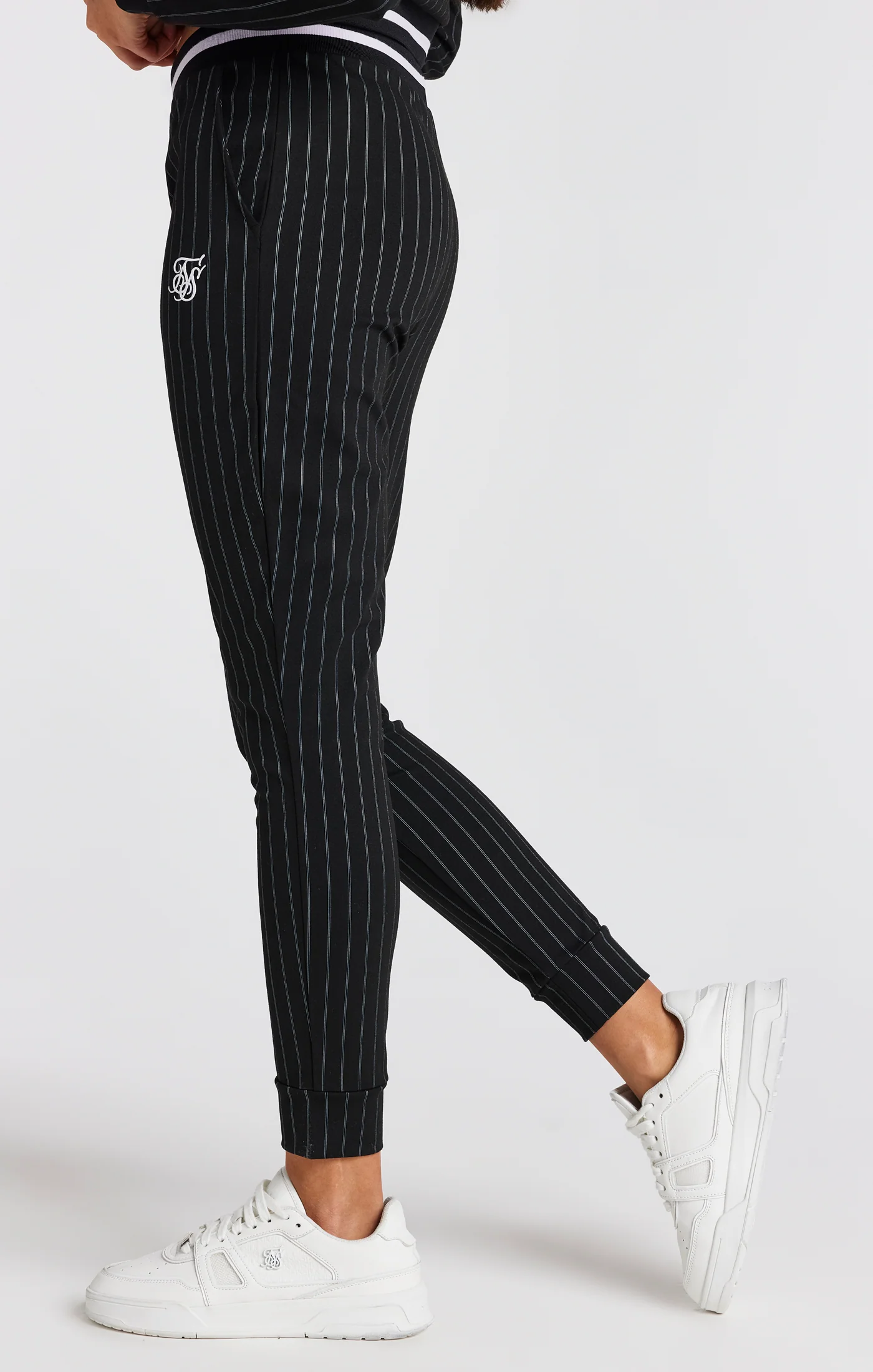 Girls Black Pinstripe Track Pant - Image 2