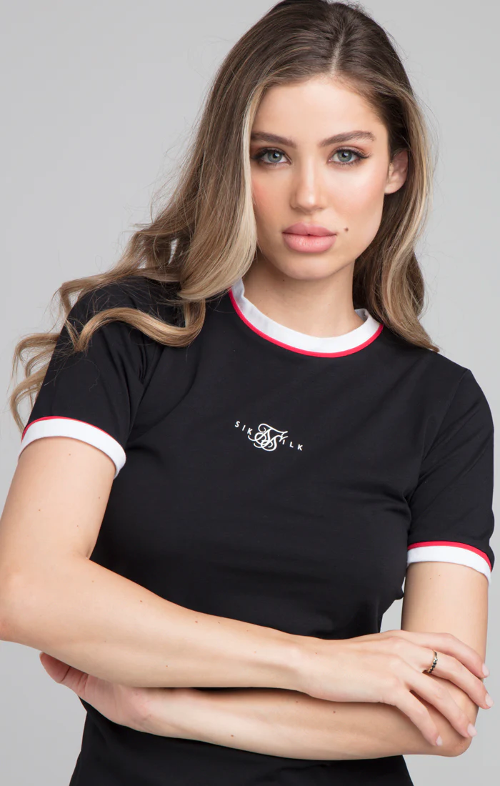 SikSilk Piping Ringer Tee - Black - Image 2