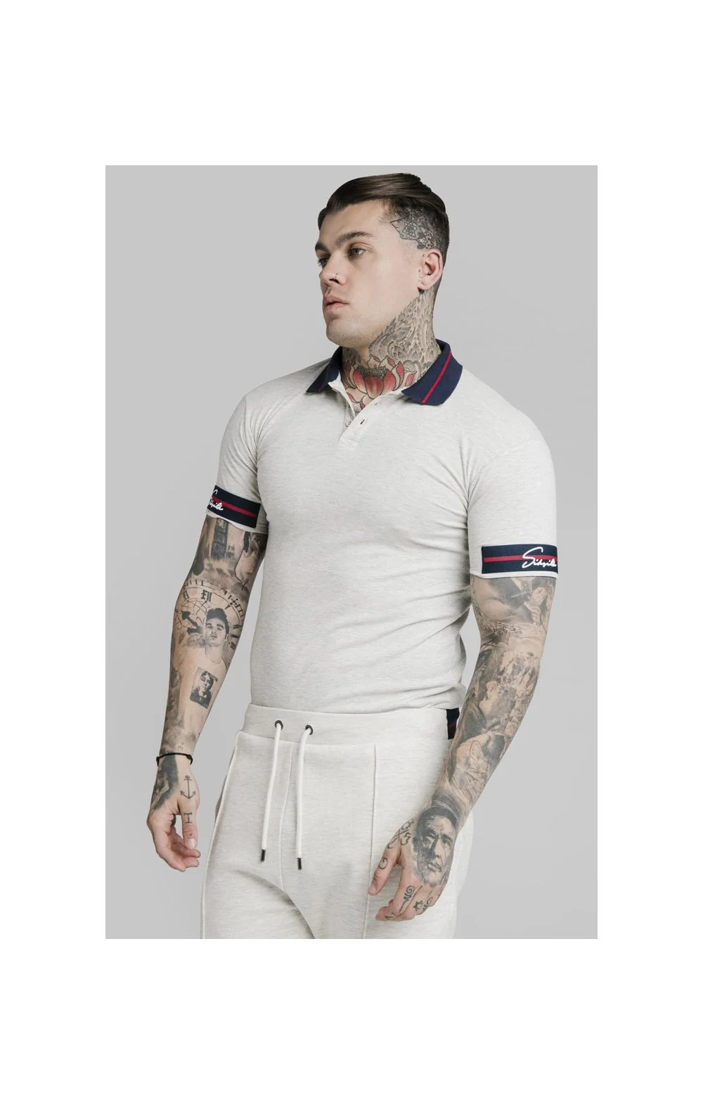 SikSilk Pique Polo Shirt Exposed Tape - Light Grey