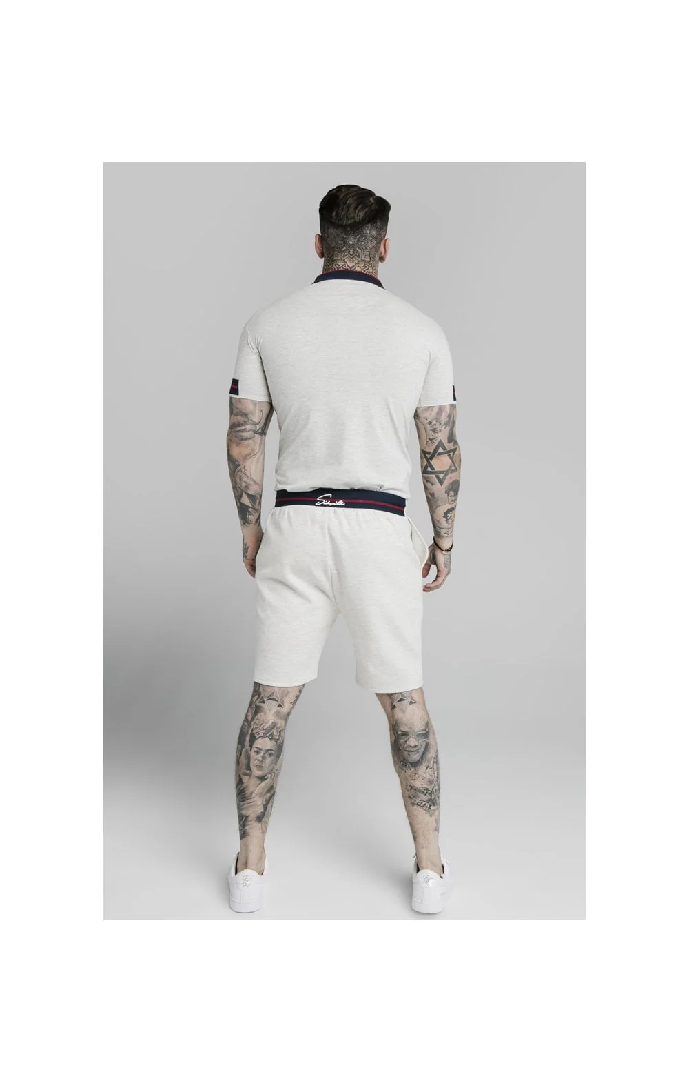 SikSilk Pique Polo Shirt Exposed Tape - Light Grey - Image 6