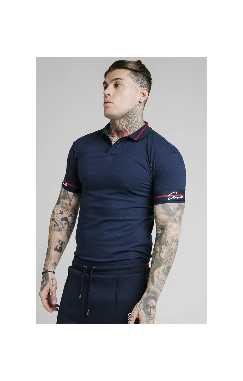 SikSilk Pique Polo Shirt Exposed Tape - Navy