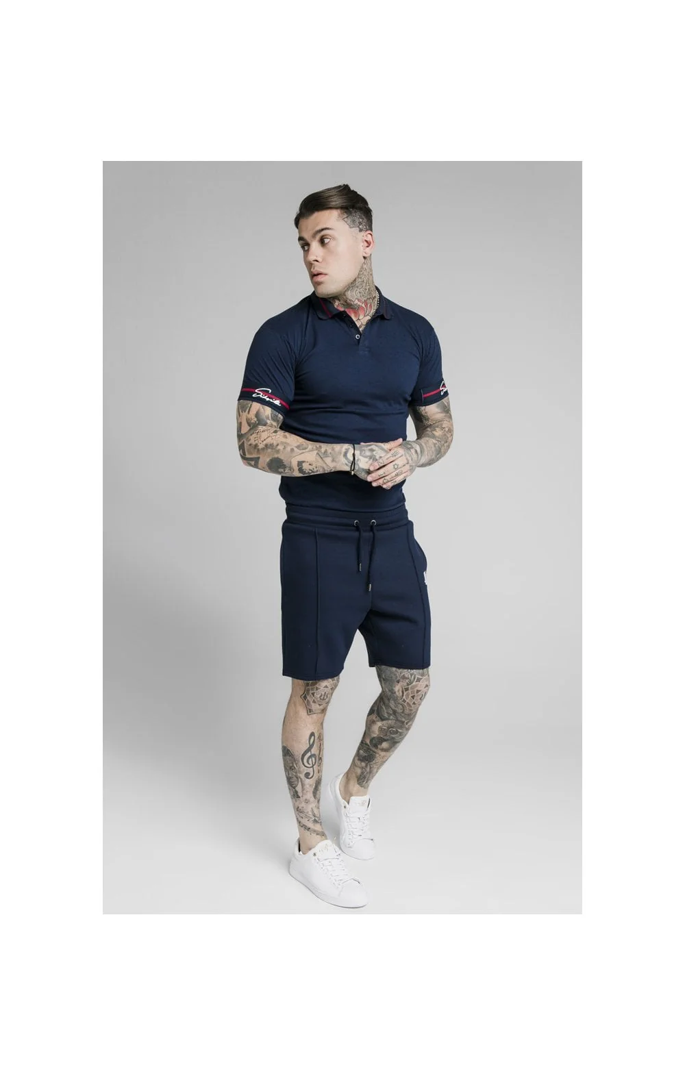 SikSilk Pique Polo Shirt Exposed Tape - Navy - Image 3