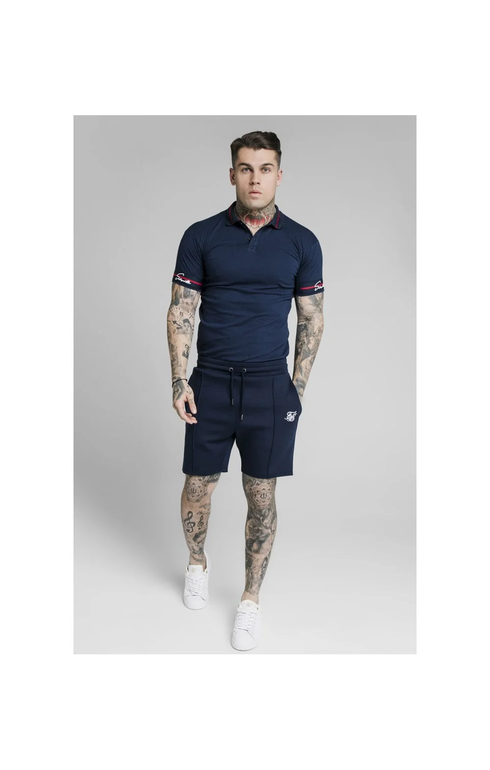 SikSilk Pique Polo Shirt Exposed Tape - Navy - Image 4