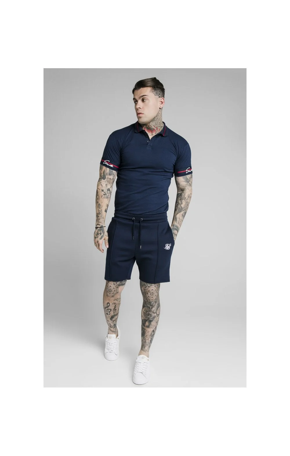 SikSilk Pique Polo Shirt Exposed Tape - Navy - Image 5