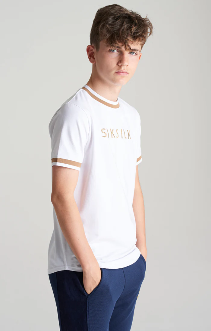 Boys White Contrast Collar T-Shirt - Image 3