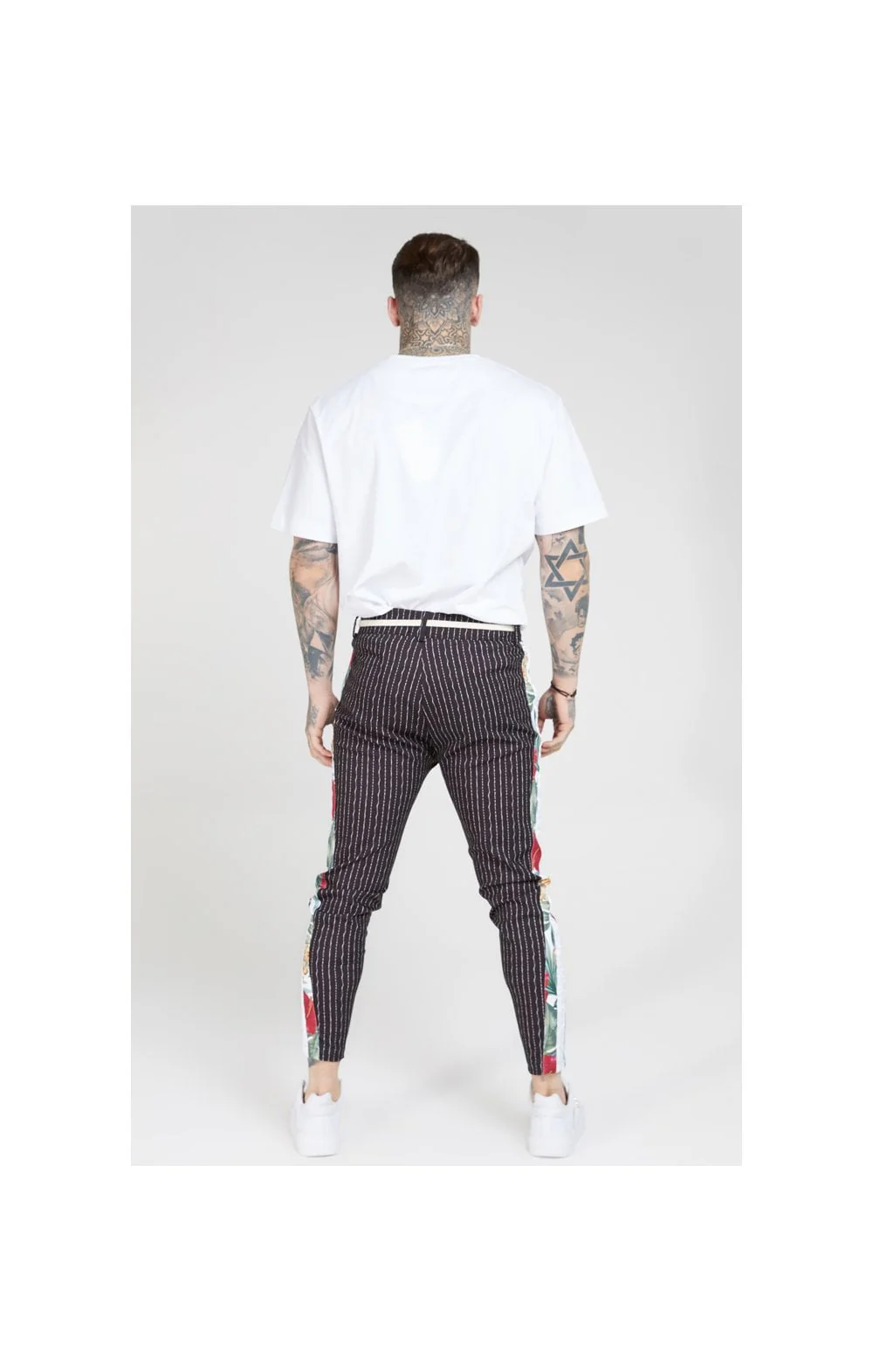 SikSilk Pleated Drop Crotch Tape Pants - Navy Pin Stripe - Image 7