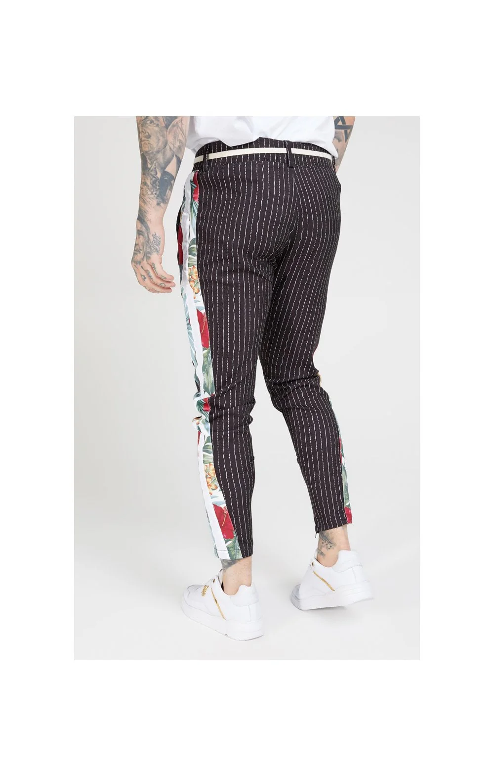 SikSilk Pleated Drop Crotch Tape Pants - Navy Pin Stripe - Image 8