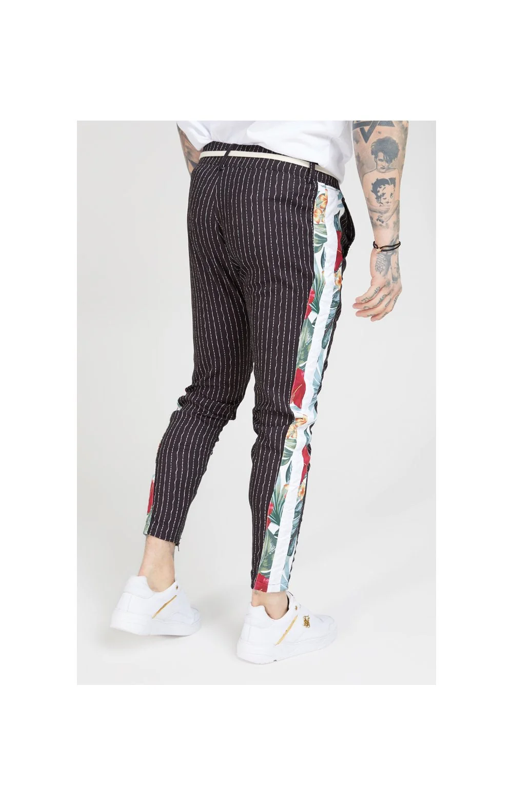 SikSilk Pleated Drop Crotch Tape Pants - Navy Pin Stripe - Image 9