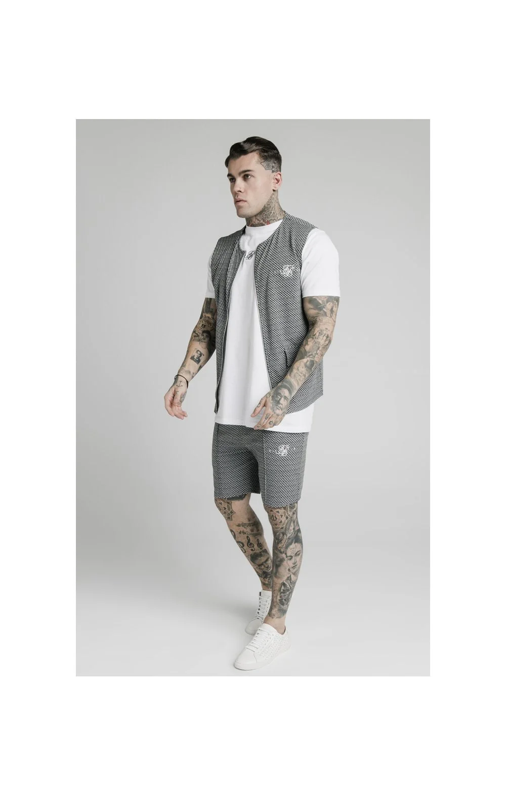 SikSilk Pleated Smart Shorts – Black & White Dogtooth - Image 4