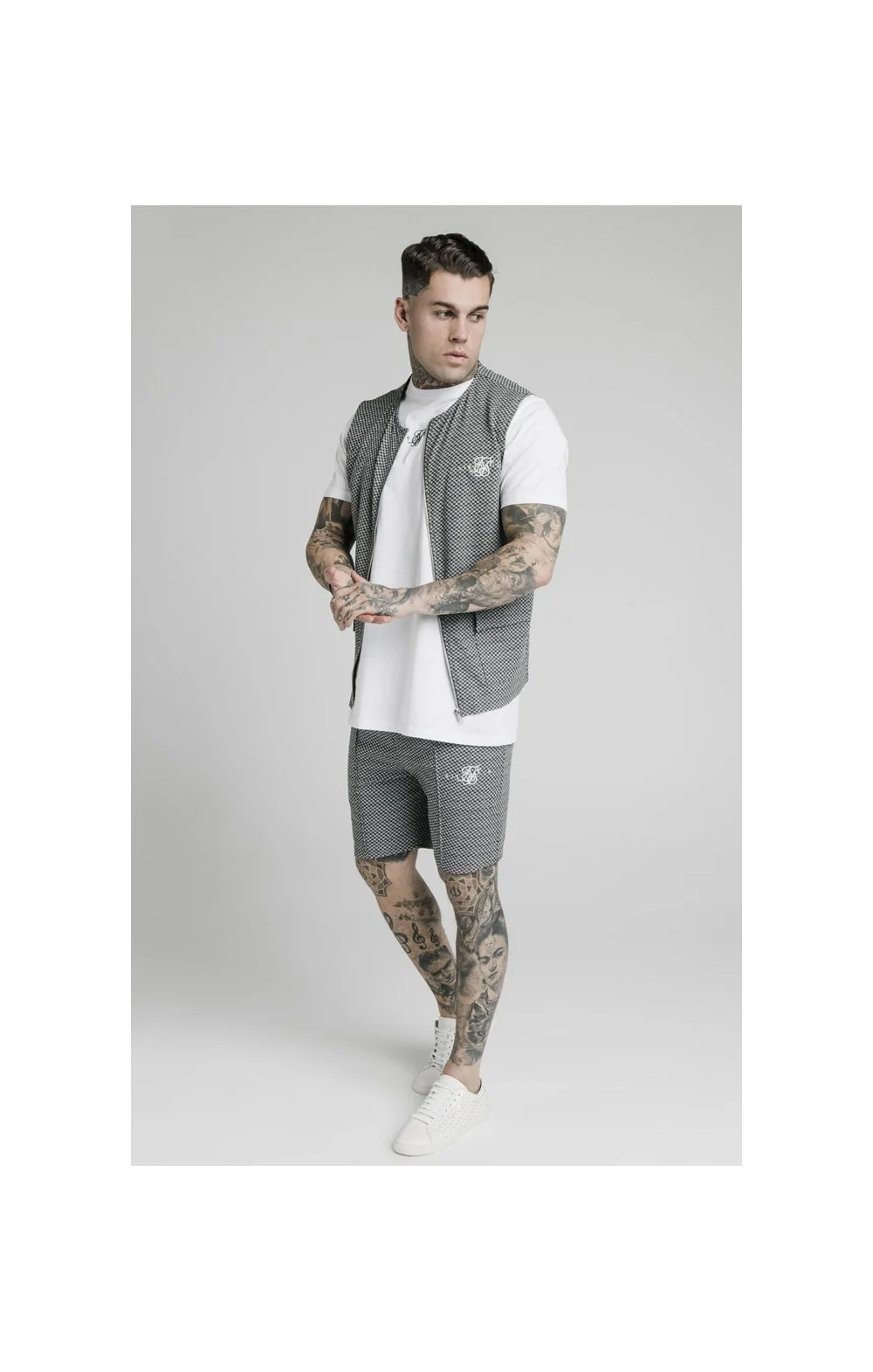 SikSilk Pleated Smart Shorts – Black & White Dogtooth - Image 6