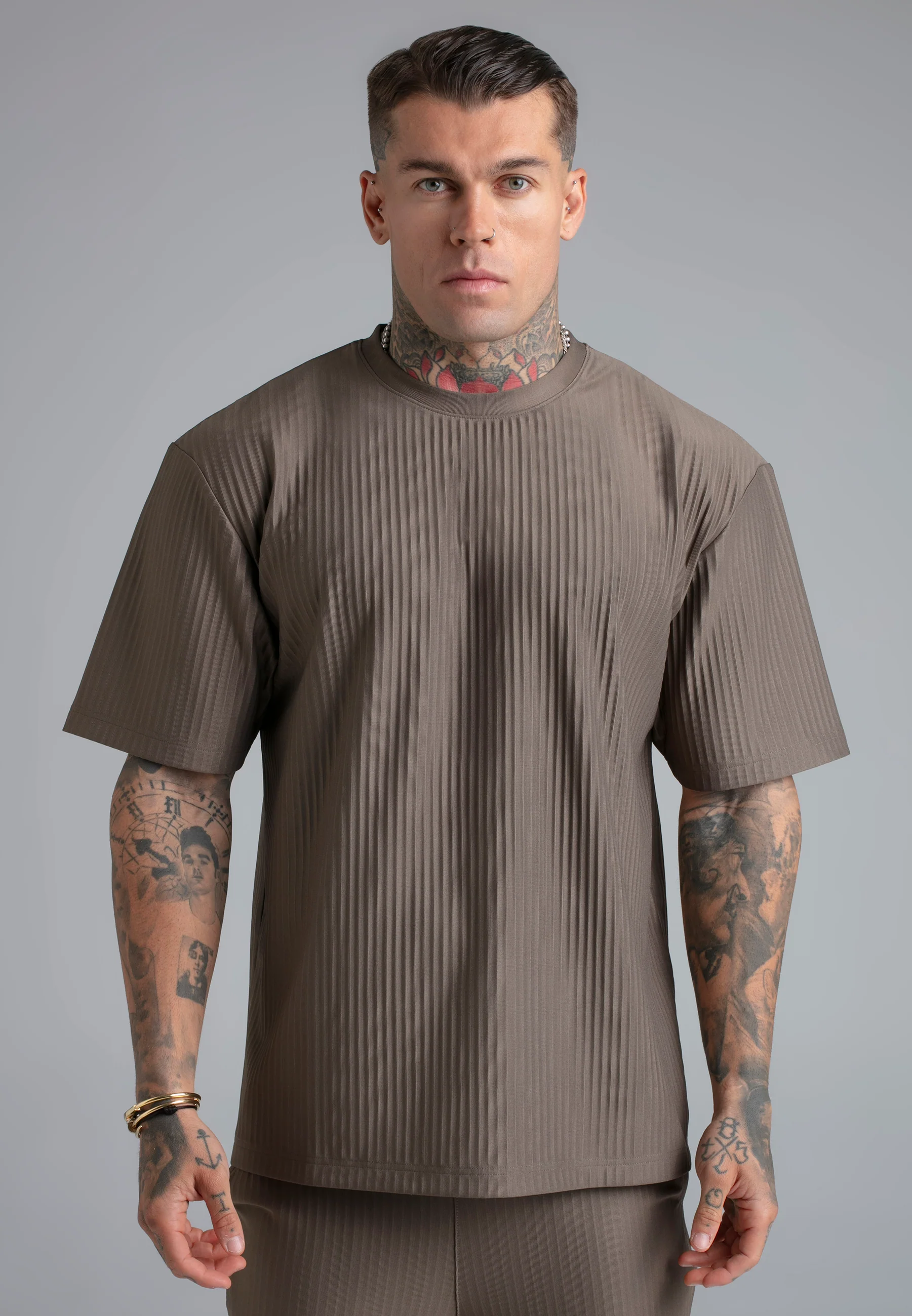 Brown Plisse T-Shirt