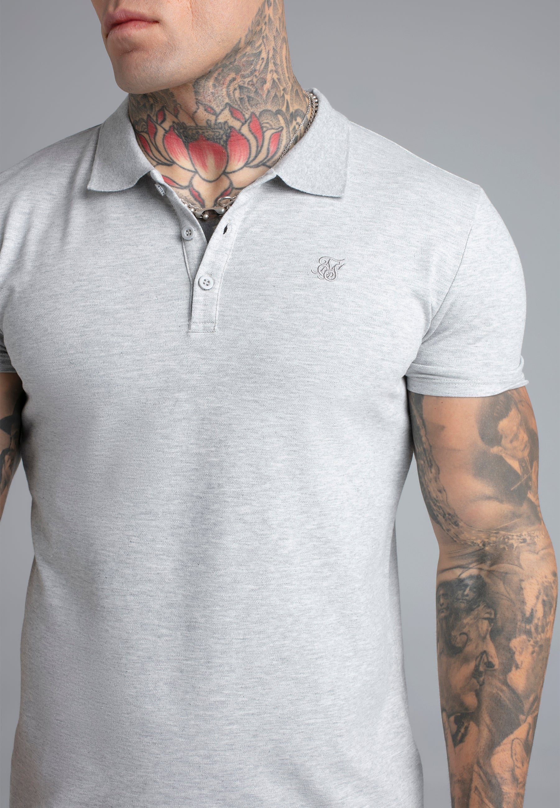 Grey Marl Polo T-Shirt - Image 2