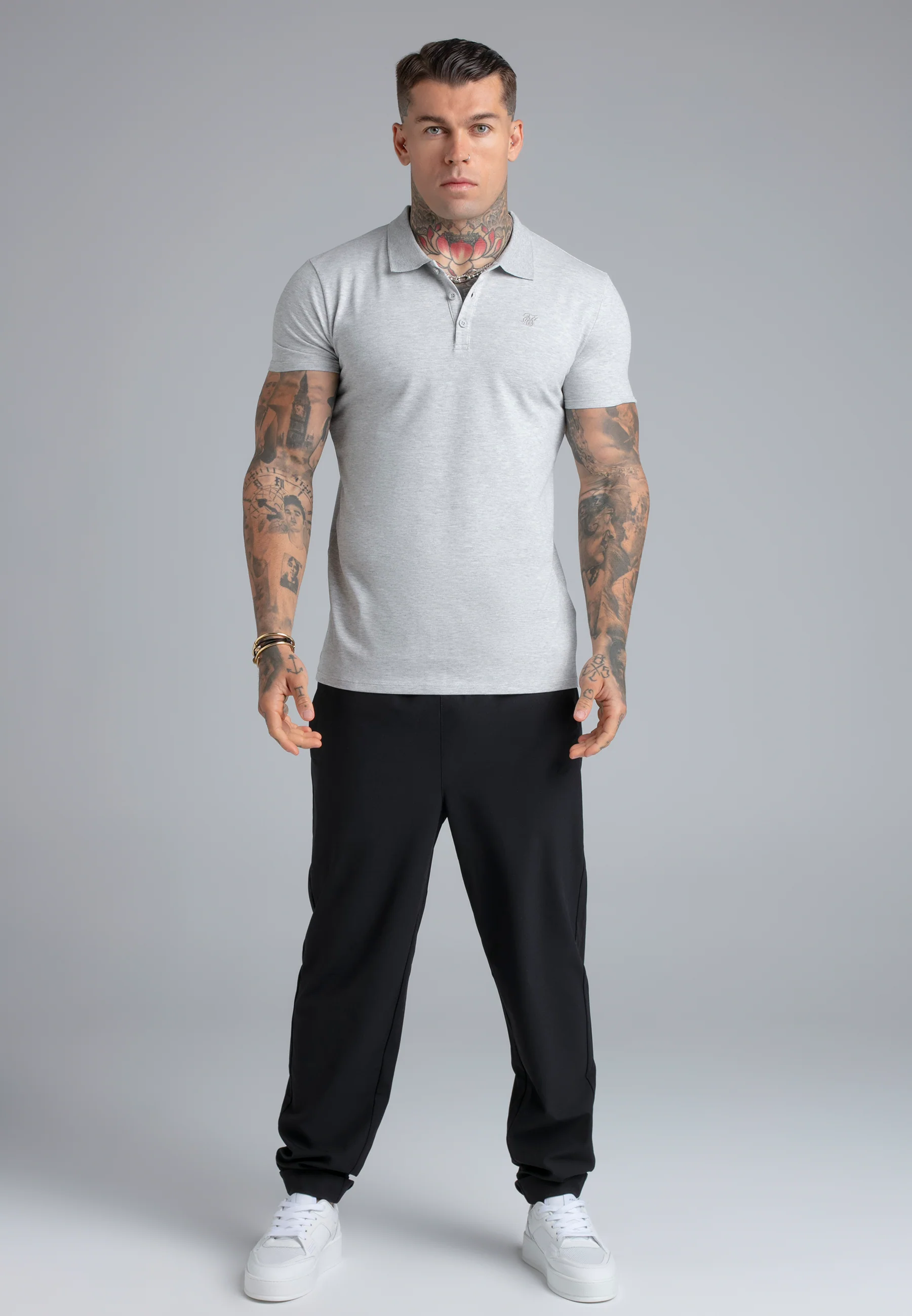 Grey Marl Polo T-Shirt - Image 3