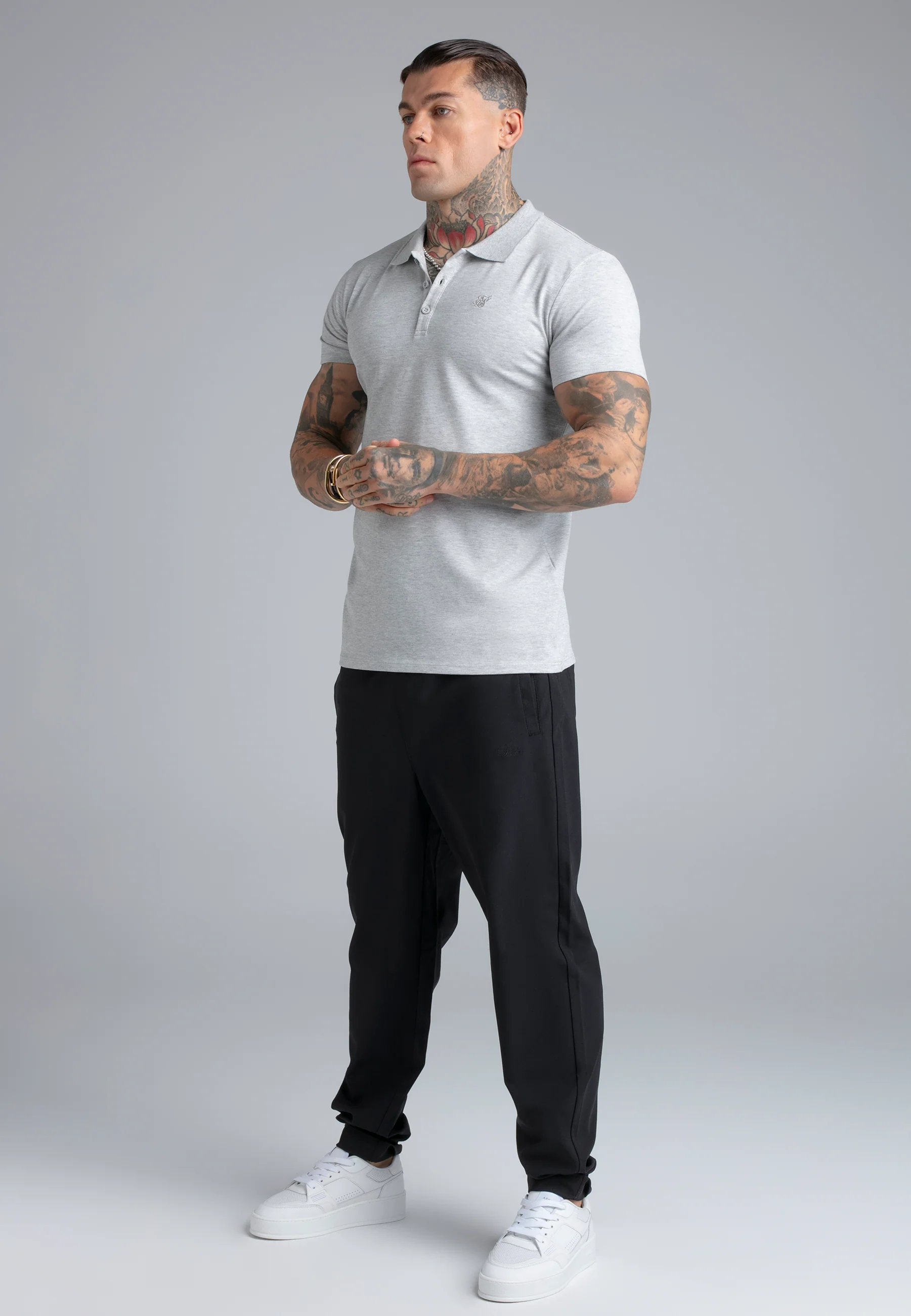 Grey Marl Polo T-Shirt - Image 4