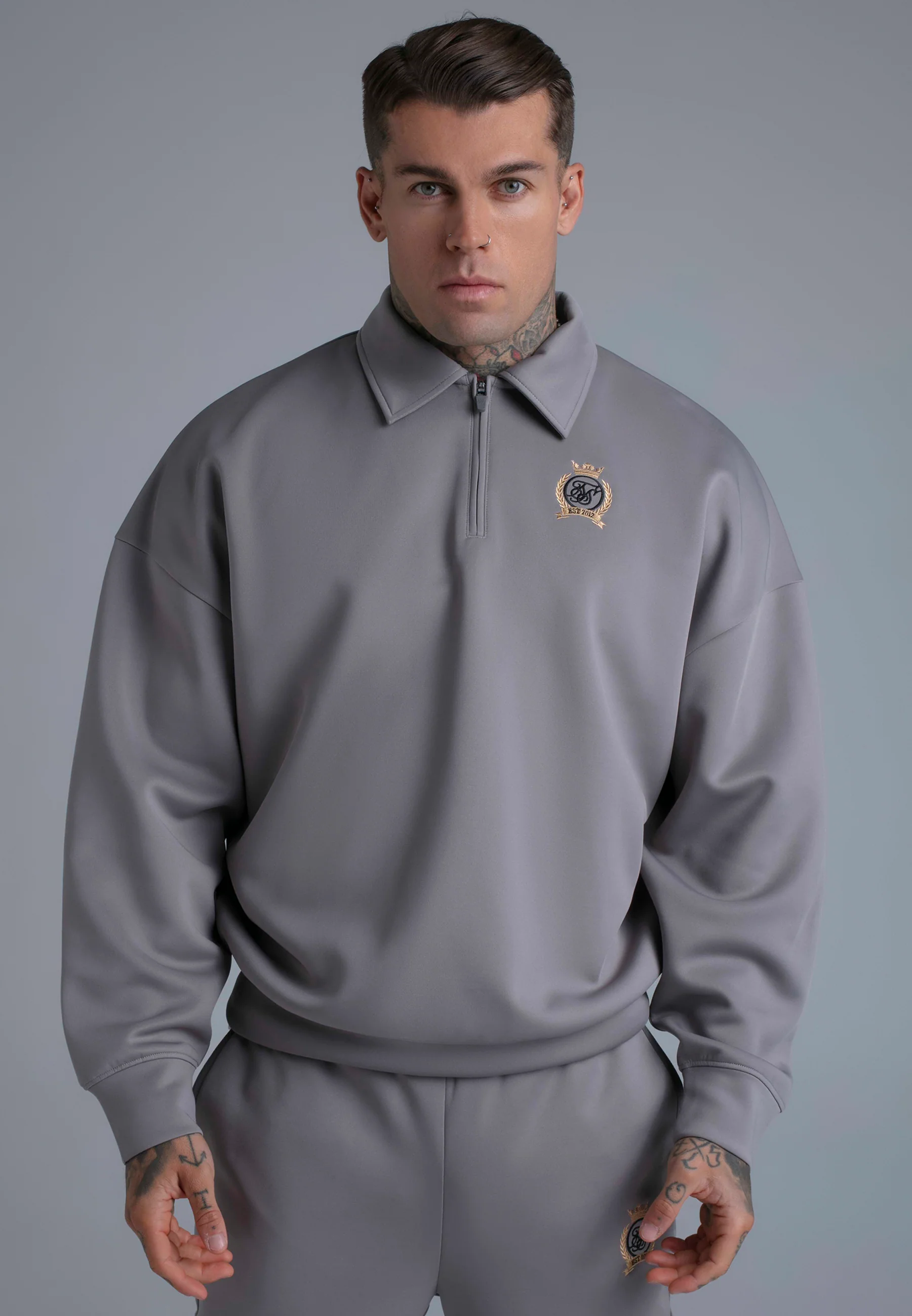 Grey Polo Zip Sweater