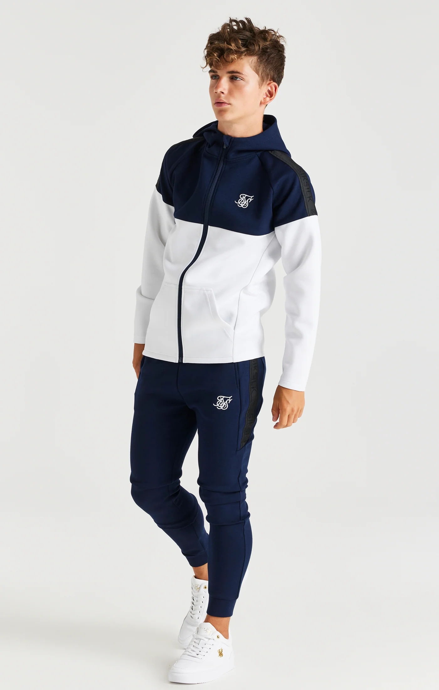 Boys Navy Poly Cut And Sew Tracksuit