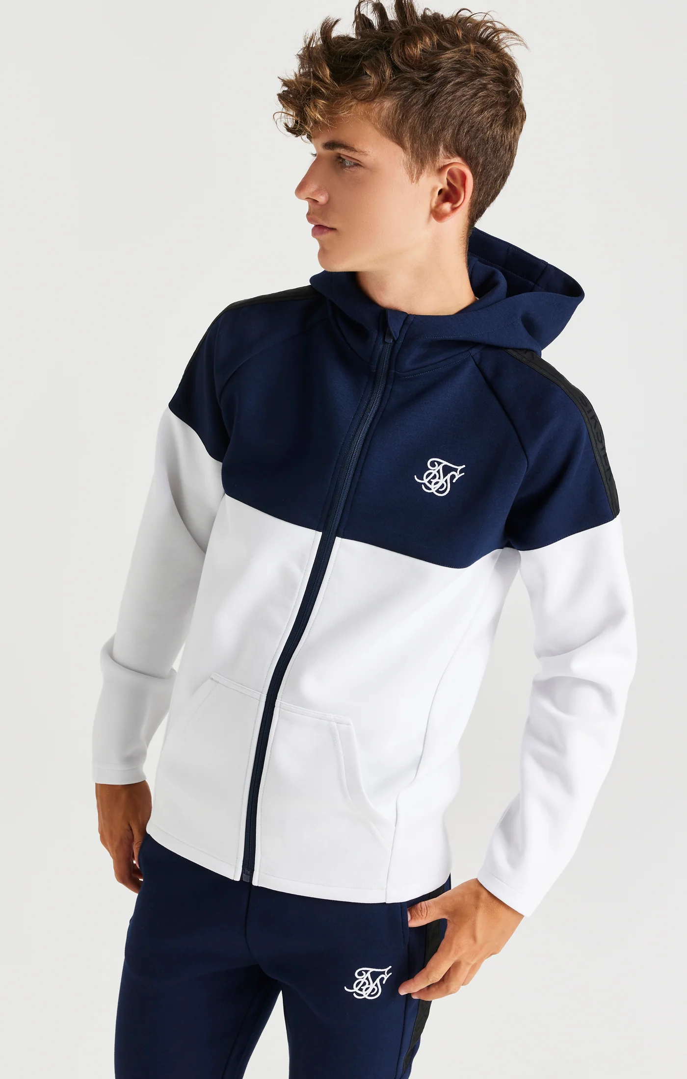 Boys Navy Poly Cut And Sew Tracksuit - Image 4