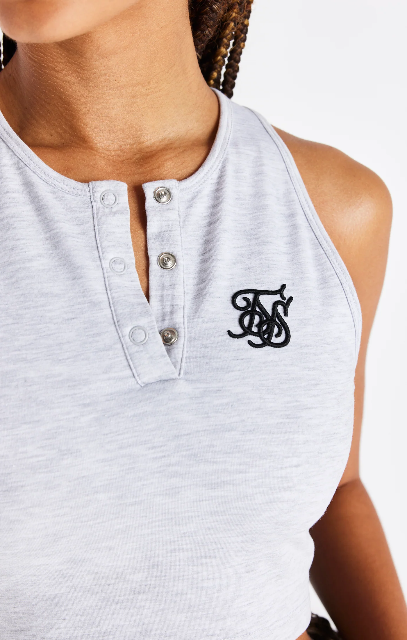 Grey Marl Popper Racerback Vest - Image 2