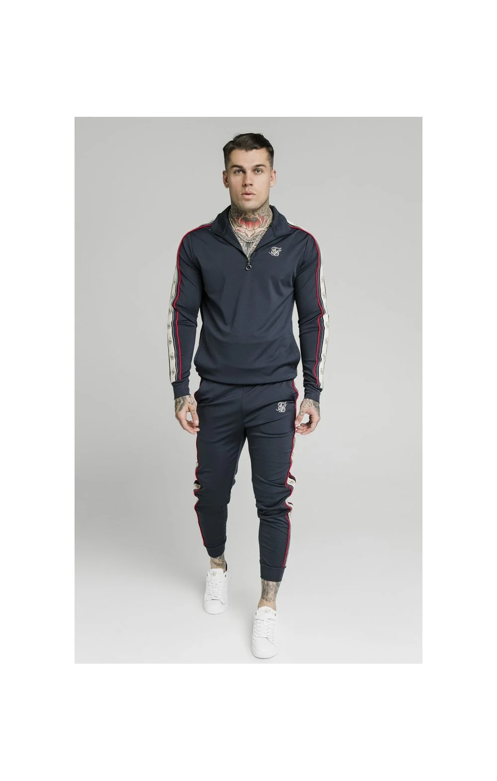 SikSilk Premium Tape 1/4 Zip Funnel Neck Hoodie- Navy - Image 5