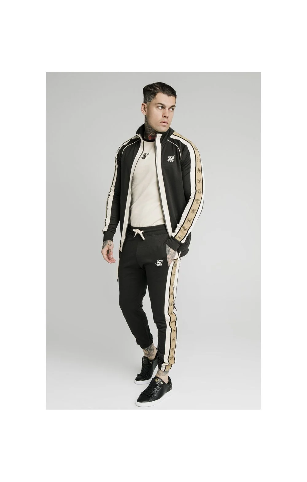 SikSilk Premium Tape Funnel Zip Through Hoodie - Anthracite - Image 3