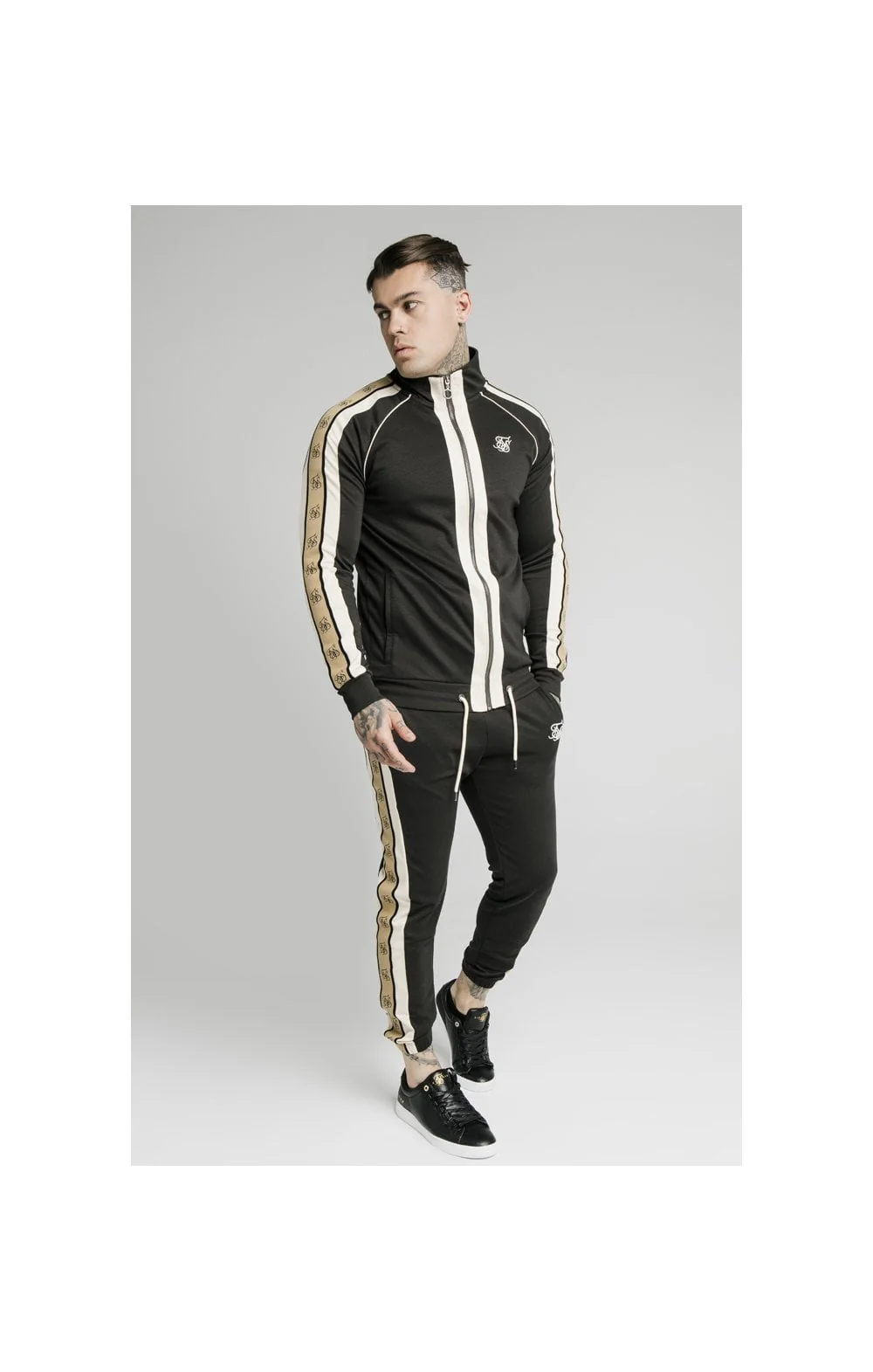 SikSilk Premium Tape Funnel Zip Through Hoodie - Anthracite - Image 4