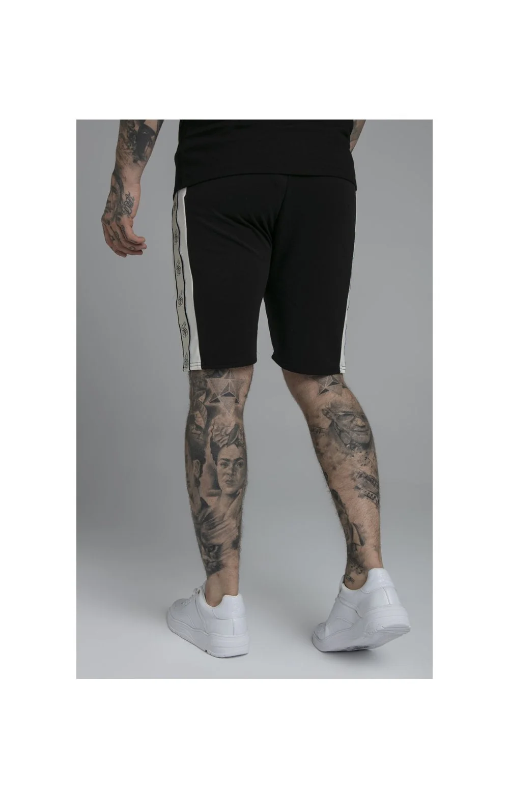 SikSilk Premium Tape Pleated Shorts - Jet Black & Off White - Image 3