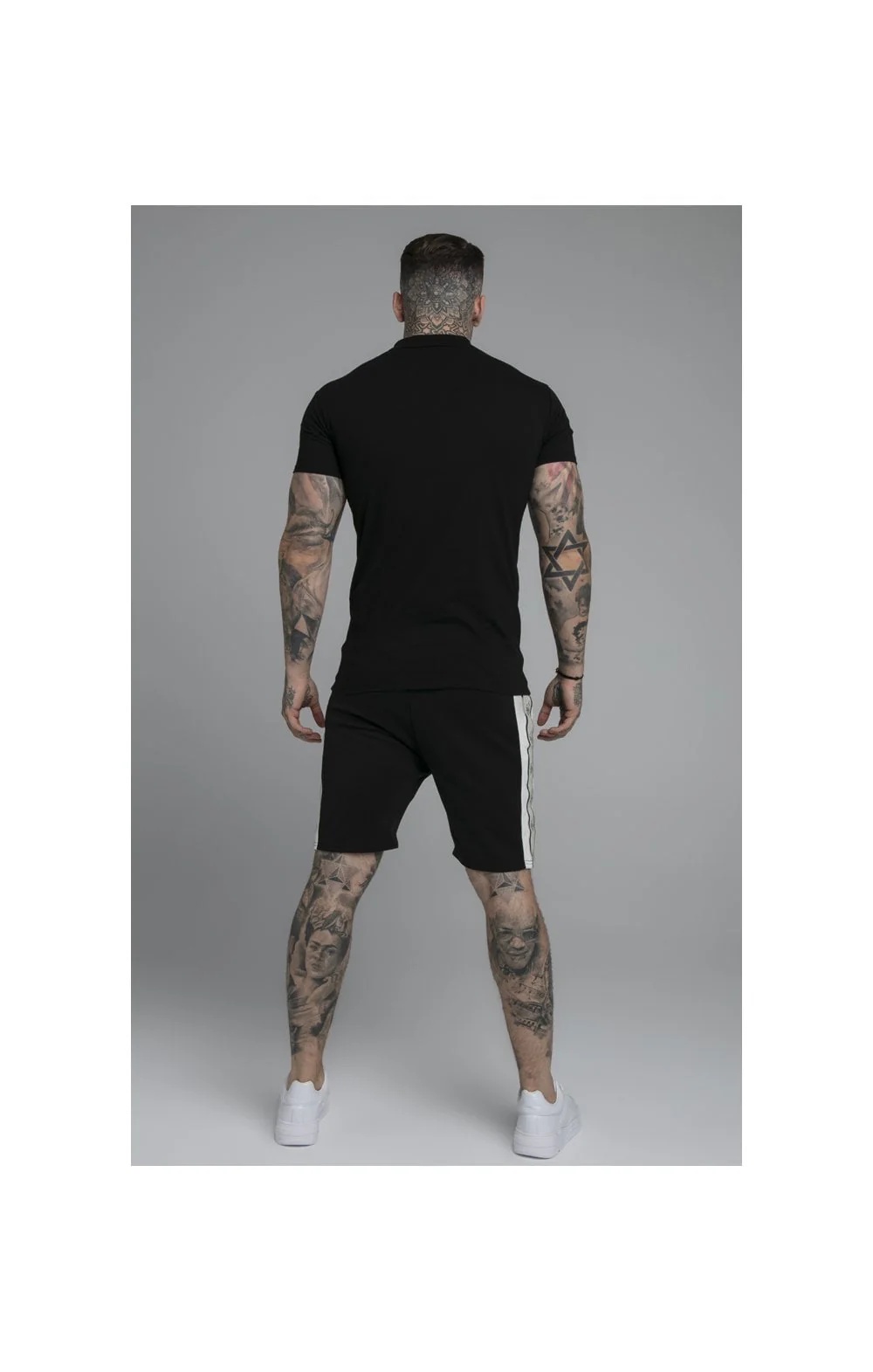 SikSilk Premium Tape Pleated Shorts - Jet Black & Off White - Image 7