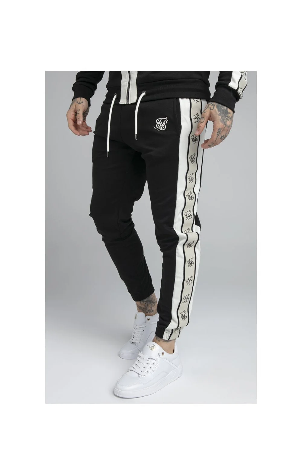 SikSilk Premium Tape Track Pant - Jet Black & Off White