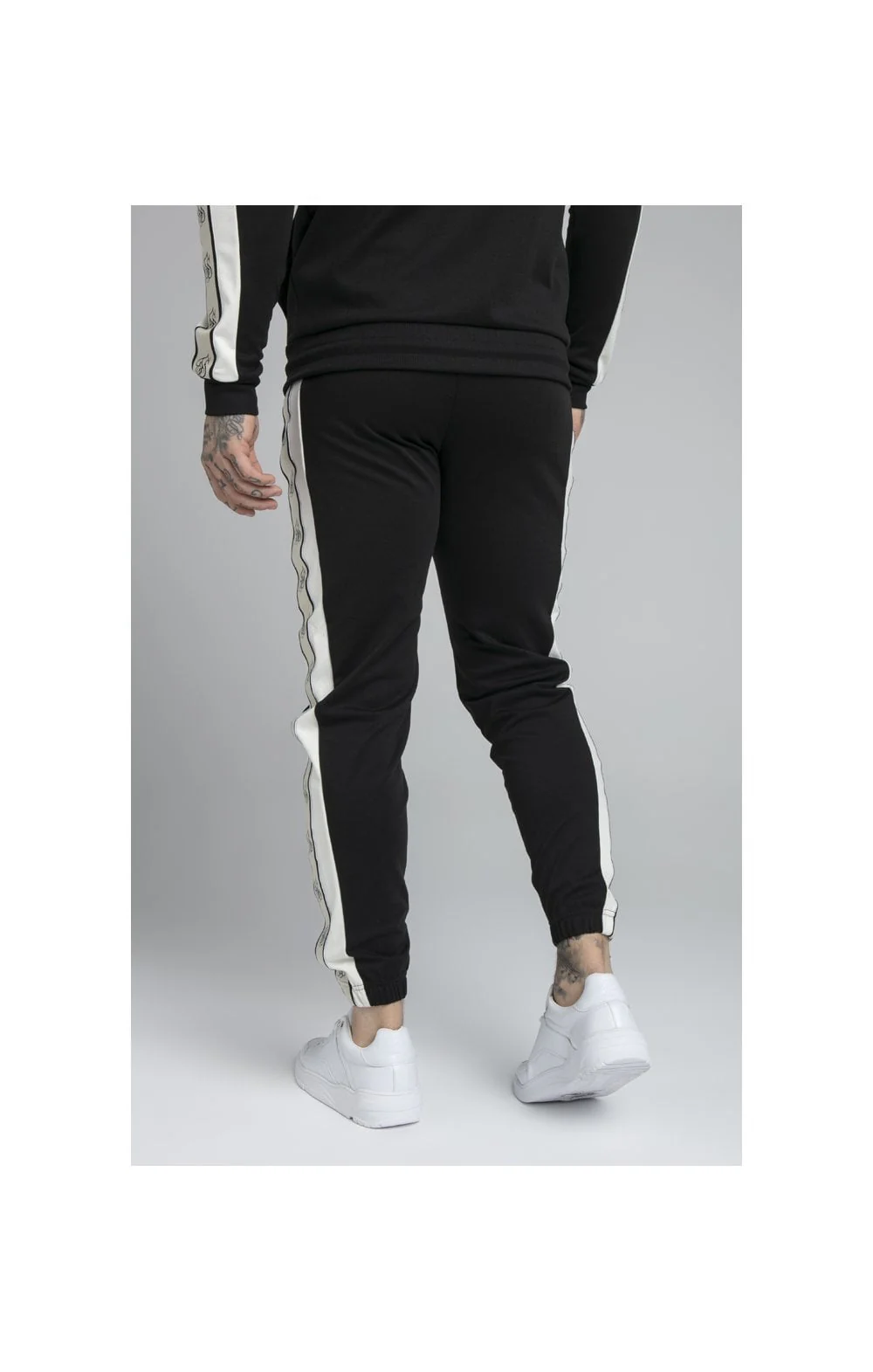 SikSilk Premium Tape Track Pant - Jet Black & Off White - Image 3
