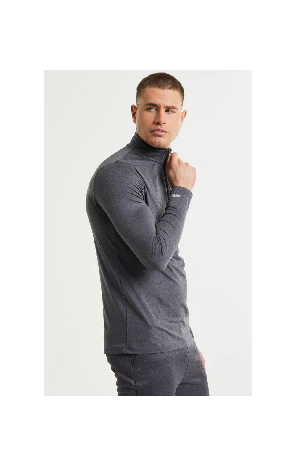 SikSilk Pressure Zip Funnel Neck - Charcoal Marl - Image 4