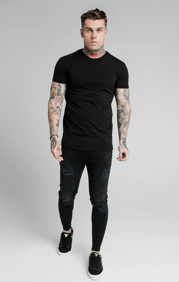 SikSilk Prestige Embroidery Gym Tee - Black - Image 3