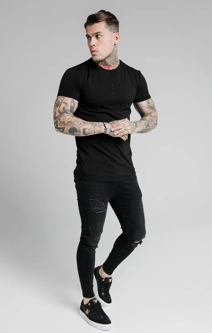 SikSilk Prestige Embroidery Gym Tee - Black - Image 4