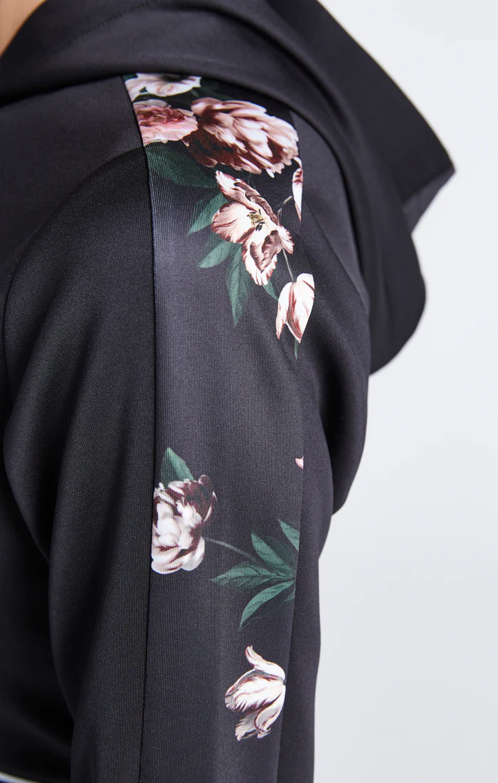 Girls Black Floral Panel Cropped Hoodie - Image 4