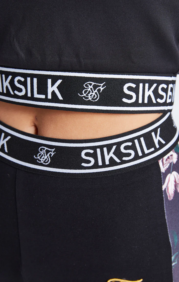 Girls Black Floral Panel Cropped Hoodie - Image 5