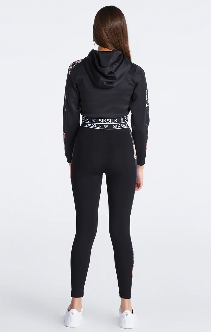 Girls Black Floral Panel Cropped Hoodie - Image 7