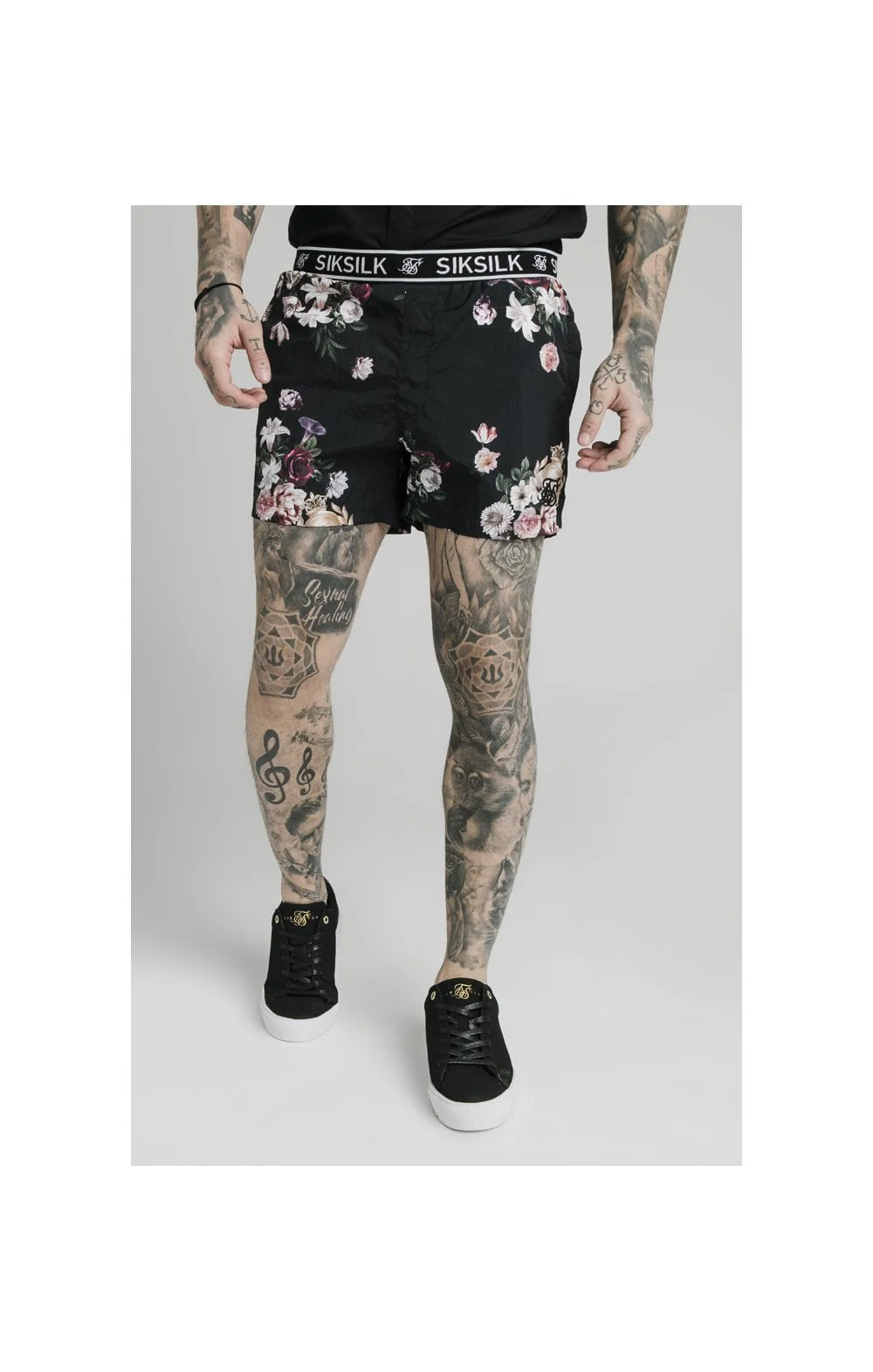BlackFloral Swim Short