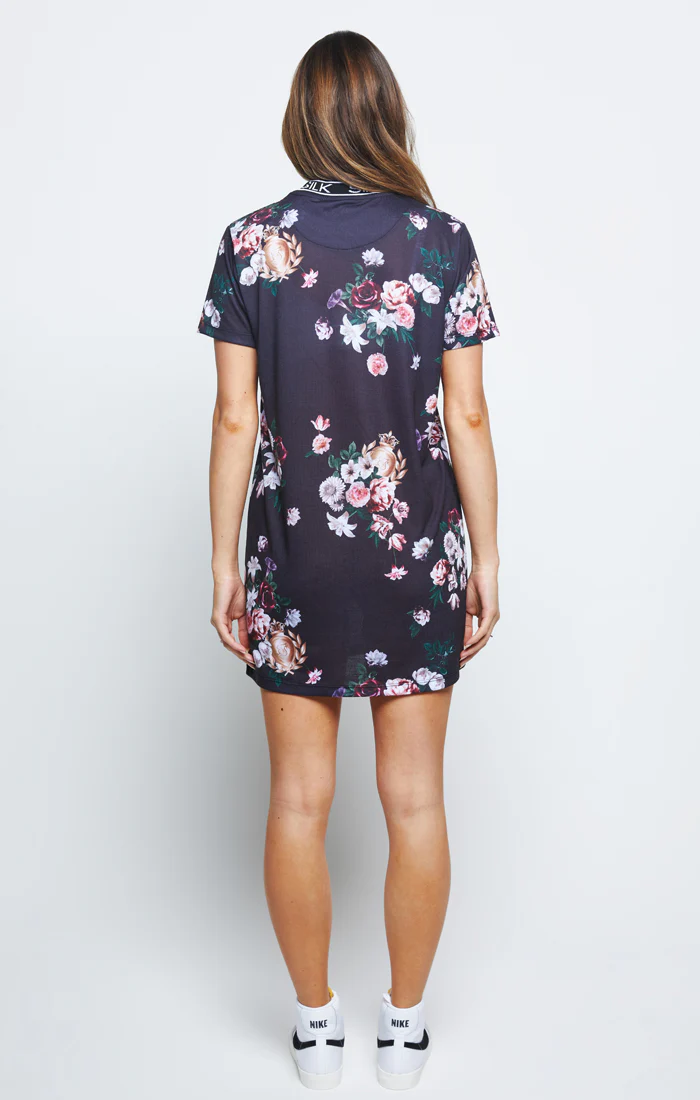 SikSilk Prestige Floral Tee Dress – Black - Image 5