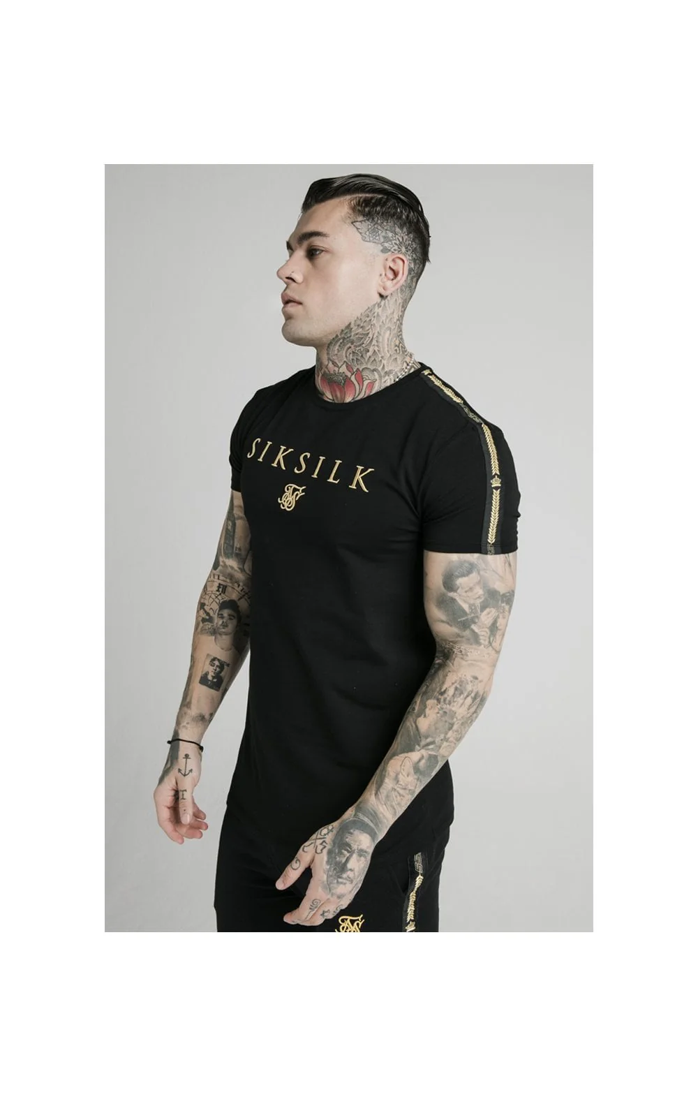SikSilk Prestige Straight Hem Gym Tee - Black & Gold