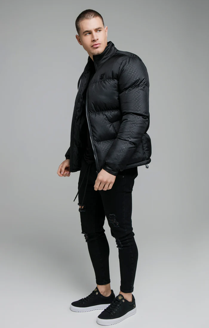 Black Printed Crop Bubble Jacket