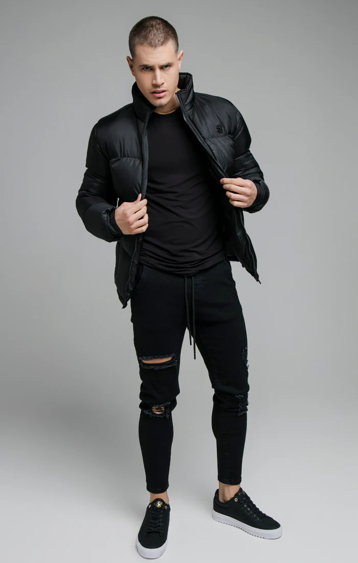 Black Printed Crop Bubble Jacket - Image 4